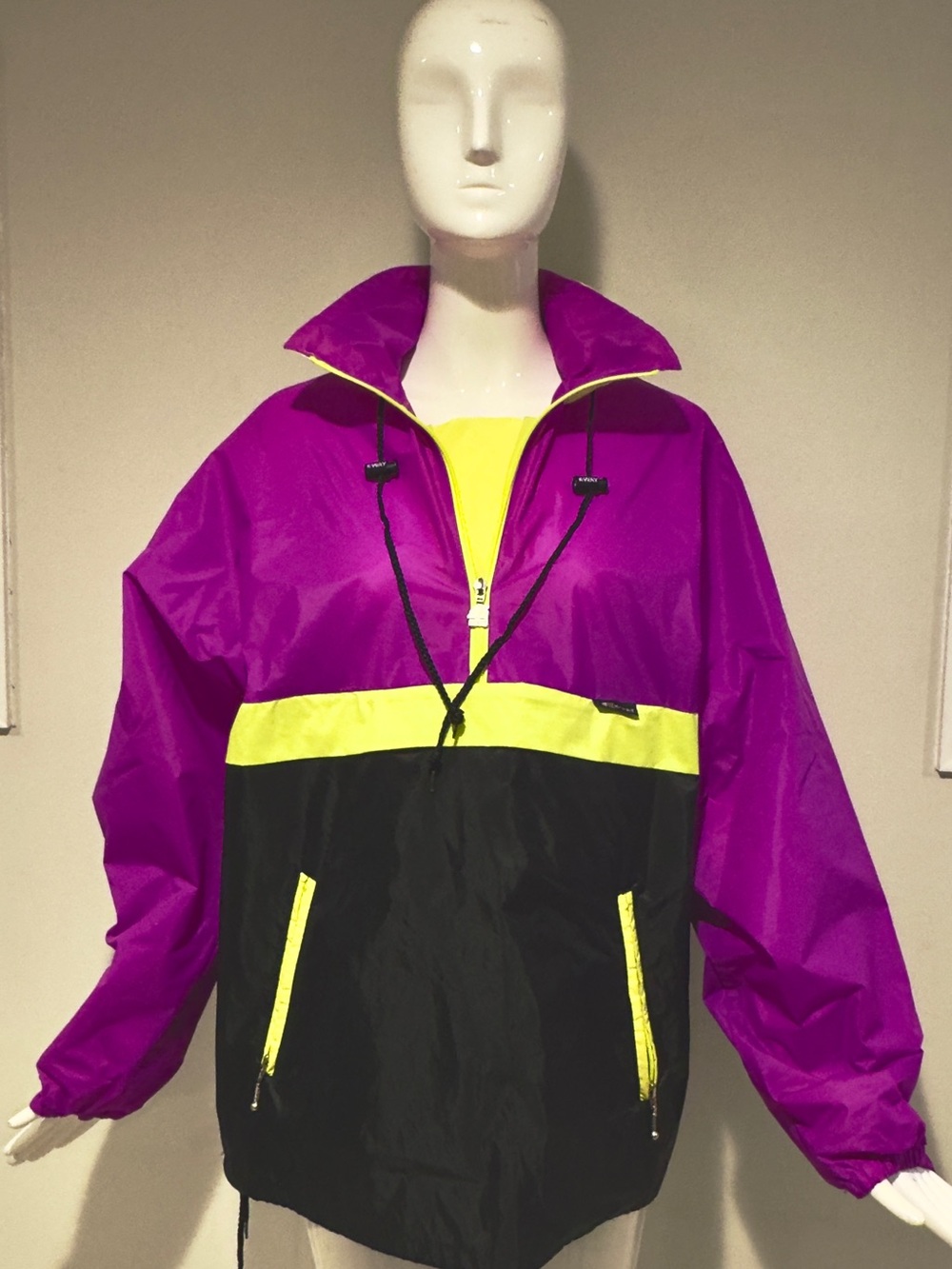 🦄 Retro K-Way Neon Pullover Windbreaker Jacket Vintage 90s